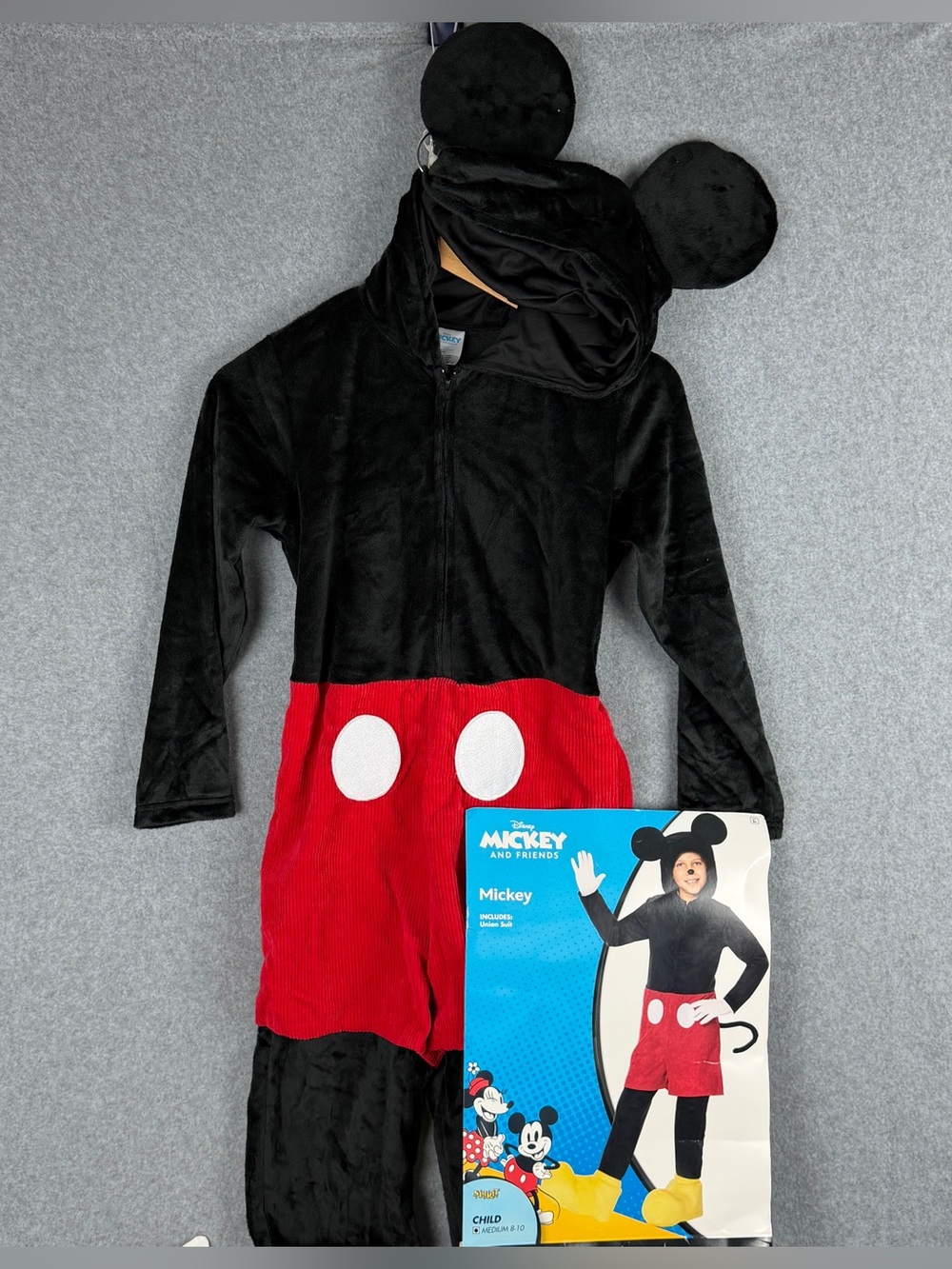Disney Mickey Mouse Costume Kids Medium 8/10 Plush with Gloves - New Union Suit